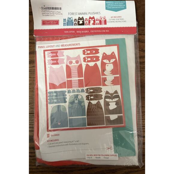 MODA Cut and Sew Forest Animals 100% cotton fabric Kit Makes 12 - Learn to sew - Picture 7 of 7